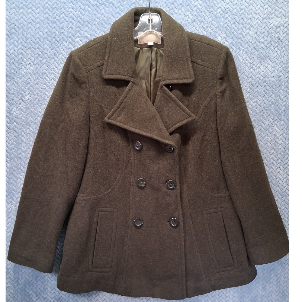 Croft & Barrow Wool Blend Pea Coat Charcoal Gray Double Breasted Jacket Womens L
